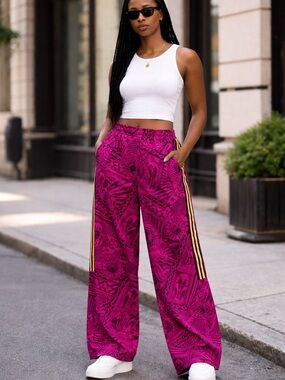 Adidas FARM Rio Magenta Wide-Leg Printed Track Pants  size 2XL